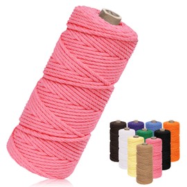 Tanstic 1Pc Pink Macrame Cord, 3mm x 109 Yards Colored Cotton Cord Macrame Rope, Cotton Rope Macrame Yarn Craft Cord for DIY Crafts, Plant Hangers, Knitting