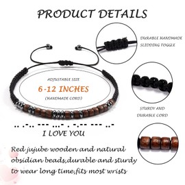 VU100 Morse Code Bracelet for Men Women I Love You Adjustable Bracelet Birthday Gift for Boyfriend Girlfriend Mum Dad, Stainless steel nylon wood, without stone