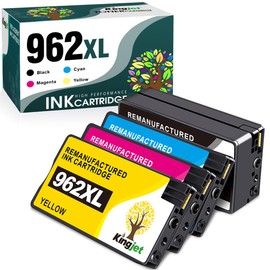 Kingjet Compatible 962XL Ink Cartridges Replacement for 962 Ink Cartridges Combo Work with OfficeJet Pro 9015 9025 9018 Printers - 4 Pack 962XL Ink Cartridges