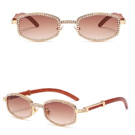 mincl Diamond Square Sunglasses Men Women Luxury Designer Wood Frame Rhinestone Punk Goggle Glasses UV400 (brown, X)