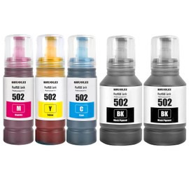 SHUOLEI Refill Ink Bottles 502 T502 Compatible with Epson 502 T502 Work with EcoTank ET-2750 ET2760 ET-2803 ET-3750 ET-4750 ET-3760 ET-4760 ET-2850 ET-4850 ET-3700 ET-3710 ET-15000(5-Pack,2BK/C/M/Y)