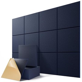 12 Pack Self-Adhesive Acoustic Panels, 12" X 12" X 0.4" High-Density Sound Proof Foam Panels for Walls, Soundproof Wall Panels for Home & Office (Navy Blue)