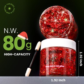 Teenitor Body Glitter, Red Glitter, Body Glitter Gel, Hair Glitter, Face Glitter, 80g/2.8oz Red Glitter Gel for Face, Makeup, Hair, Eye