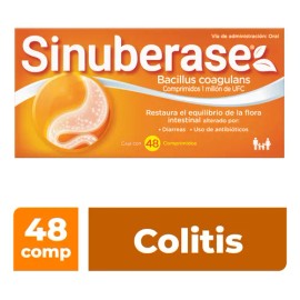 Sinuberase Probióticos Bacillus Coagulans 1 millón UFC 48 comprimidos. Alivia los Síntomas de la Colitis Desde la Raíz: Dolor, Inflamación, Distensión