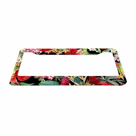 Nicokee Decorative License Plate Frame Hawaiian Flower Red Hibiscus Car Tag Cover Aluminum Auto License Plate Holder for Men Women