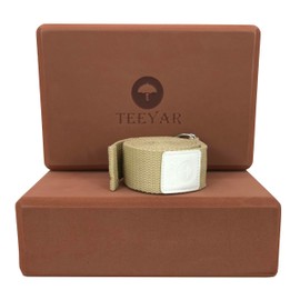 TEEYAR Yoga Block (Yoga Block) Set of 2 for Assisting Difficult Poses! Real High-Density 220gx2 (9.06x5.91x2.83") and 185cm Yoga Strap (Yoga Belt) (Yoga block strap set) (Coffee, 9.06x5.91x2.83")