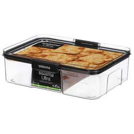 Sistema Ultra 1.73L Rectangle Food Storage Container | Stackable | Airtight Pantry Storage Container with Locking Clips | BPA & Phalate Free | Clear with Black Accents