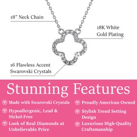 Cate & Chloe Cassandra 18k White Gold Clover Pendant Necklace with Simulated Diamond Crystals, Elegant Jewelry for Women, Gift for Her