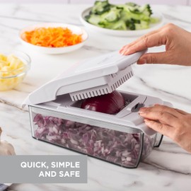 Cook with Color Vegetable Chopper - Multifunctional 11 in 1 Vegetable Chopper with Container - Food Chopper to Dice, Chop, Slice, Julienne and Spiralize, Gray