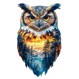 Wooden Jigsaw Puzzles, Forest Owl Wooden Puzzles for Adults with Unique Shape, Adult Jigsaw Puzzle, Christmas Birthday Gifts for Family Puzzle Game Lovers, 8.5"x5.1"- 70pcs