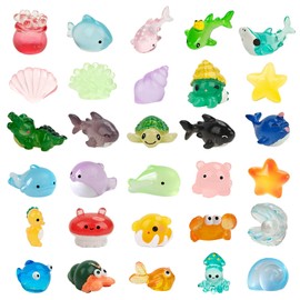 Ocean Mini Resin Animals, 30 Styles Tiny Sea Resin Animals Figurines Miniature Little Small Plastic Animal Figures Bulk for Garden Micro Landscape DIY Fish Tank Aquarium Potted Dollhouse Decor