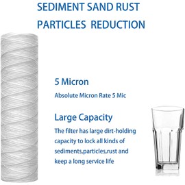 Aswalling 6Pcs 5 Micrometre String Wound Water Filter Universal Whole House Replacement Sediment Filters 10Inch