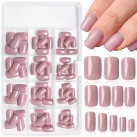 LoveOurHome 240pc Square Press on Nails Short Fake Nails Nude Glue on Nail Short Acrylic Nails Press ons Nail Tips Full Cover False Nail Square Artificial Fingernail & Adhesive Tabs for Women Girls