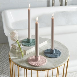 47th & Main Modern Candle Holder for Taper Candle Ceramic Candlestick Candleholder, 4.5" Dia x 1.5" H, Light Pink