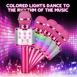 BlueFire 4 in 1 Karaoke Wireless Microphone with LED Lights, Portable Microphone for Kids, Great Gifts Toys for Kids, Girls, Boys and Adults (Purple)