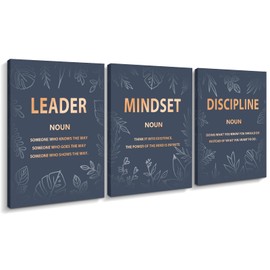 ARTINME Office Inspirational Wall Art,Inspiration Leader Discipline Quotes Reminder Decor Canvas,Motivational Quotes Wall decor for Office School Home 16x12 Inches,Set of 3