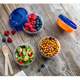 Elegant Disposables Twist parte superior Deli Contenedores de almacenamiento de alimentos, tapa con rosca azul, reutilizable, apilable, hermético, paquete de recipientes de 10 a 8 onzas