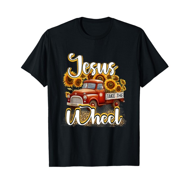 Sunflower Jesus Take The Wheel Christian Leopard Print T-Shirt