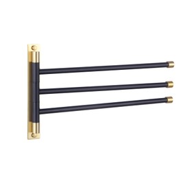GERZWY SUS 304 Stainless Steel Bathroom Hand Towel Rack 3-Bar Folding Arm Swivel Hanger Bath Towel Holder Swing Out Towel Bar Wall Mount (Black & Gold) HYG03-BD