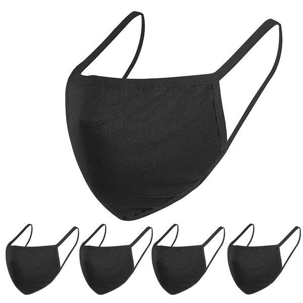 WEISPO 5 Pack Unisex Fashion Face Masks, Black Dust Cotton, Washable, Reusable Cotton Fabric Protective