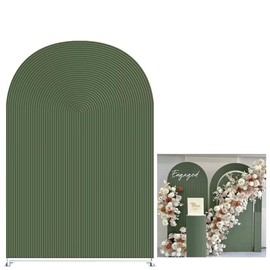 KONPON Forest Green Ripples Arched Frame Fabric Cover for Birthday Partied Double-Sided Stretchy Chiara Backdrops Arched Wall Stands Covers Arch Backdrop Cover 3x6.5ft