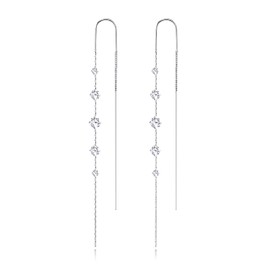 Threader Earrings for Women 925 Sterling Silver Plated Cubic Zirconia Long Dangle Drop Earrings for Prom Jewelry