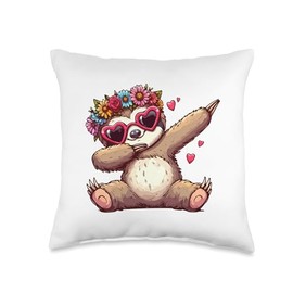 Sloth Heart Shape Sunglasses Dabbing Dance Lover Throw Pillow
