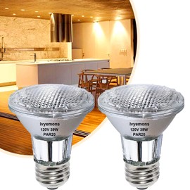 PAR20 Flood 39W 120V 480 Lumens- 2 Pack PAR20 Flood Light Bulbs with E26 Base, PAR20 Dimmable 2800K Warm White, Long Lasting 39W PAR20 Bulb for Recessed Lighting & Hood Range Light Bulbs