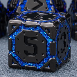 DND Metal Dice Set with Cracks, Polyhedral Dice for RPG D&D Dungeons and Dragons RPG TTRPG D and D 7-Die with Gift Case (Black Nickel Sapphire Blue)