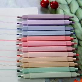 Genérico Set de 12 Resaltadores de Doble Punta en Tonos Pastel, Marcadores Multifunción de Plástico para Estudiantes y Oficina, Diseño Compacto y Colorido