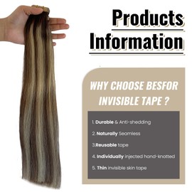 Tape In Hair Extensions #8 Camel Brown Mixed with Bleach Blonde #613 Real Human Hair 14 Inch 30g 20pcs/Pack Invisible Skin Weft Pu Tape In Soft Silky Seamless Tape Hair Extensions