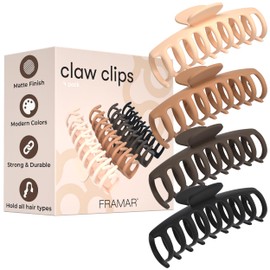 FRAMAR FRAMAR Hair Claw Clips for Thick Hair – Large Claw Clip for Thick Hair, Hair Clips for Girls, Large Hair Clips for Thick Hair, Big Hair Clips for Women, Pince a Cheveux, Neutral Hair Clip – 4 Pack