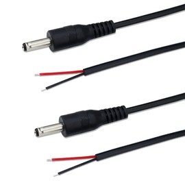 KSOPUERT Pack of 4 DC Pigtail Cable Connectors, Replacement 3.5 mm x 1.35 mm, 90 Degree, Right Angle and Straight DC Plug, Female to Bare Wire, Pigtail Power Cable