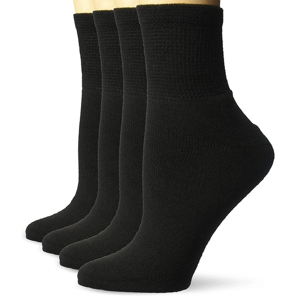 Dr. Scholl's Women's 4 Pack Diabetic and Circulatory Non Binding Ankle Socks, Black, Shoe Size: 8-12