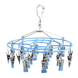 Windfromort Foldable Clothes Airer - Mini Stainless Steel Clothes Airer - 24 Clips Hanging Dryer - Clothes Airer Tower - Clothes Airer Bath Sock Dryer for Balcony, Socks (Blue)