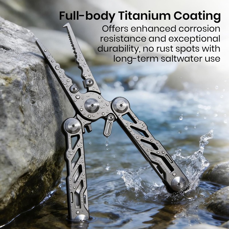 Pristis Fishing Pliers with Multitools, Titanium Coated Stainless Steel