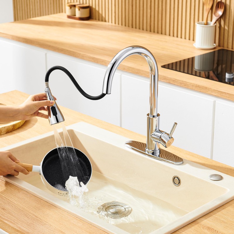 GAGALIFE Chrome Kitchen Faucet with Pull Down Sprayer - High