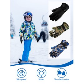SATINIOR 6 Pairs Kids Winter Gloves Waterproof Ski Gloves Snow Warm Full Finger Snowboard Unisex Gloves for Cold Weather Boys Girls (Vivid Color, 4-6 Years)