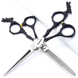 Tijeras de peluquería plateadas/negras, tijeras de peluquería profesionales afiladas de alta dureza de 6 pulgadas. (2pc-B)