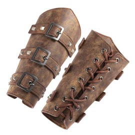 HZMAN Protectores de brazo de piel sintética para adultos, brazaletes de hebilla de piel medieval, talla única, par de brazaletes de piel (café)