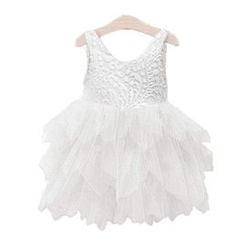 Topmaker Flower Girl Dress for Toddler Baby Girls,Lace Tulle Princess Dress for Wedding, Birthday Party, Photoshoot, Formal Events,Special Occasion (2T, Non-Beads-White)