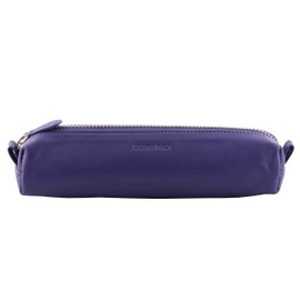 DiLoro Leather Zippered Fountain Ballpoint Rollerball Pens and Pencils Case Holder Pouch Genuine Full Grain Soft Nappa Leather (Violet)