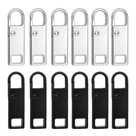 12 Piece Zipper Pull Replacement, Replacement Zipper Pulls, Zip Puller Replacement, Zip Tags Pulls, for Luggage Clothing Suitcase Purses Zipper(Black/Silver)