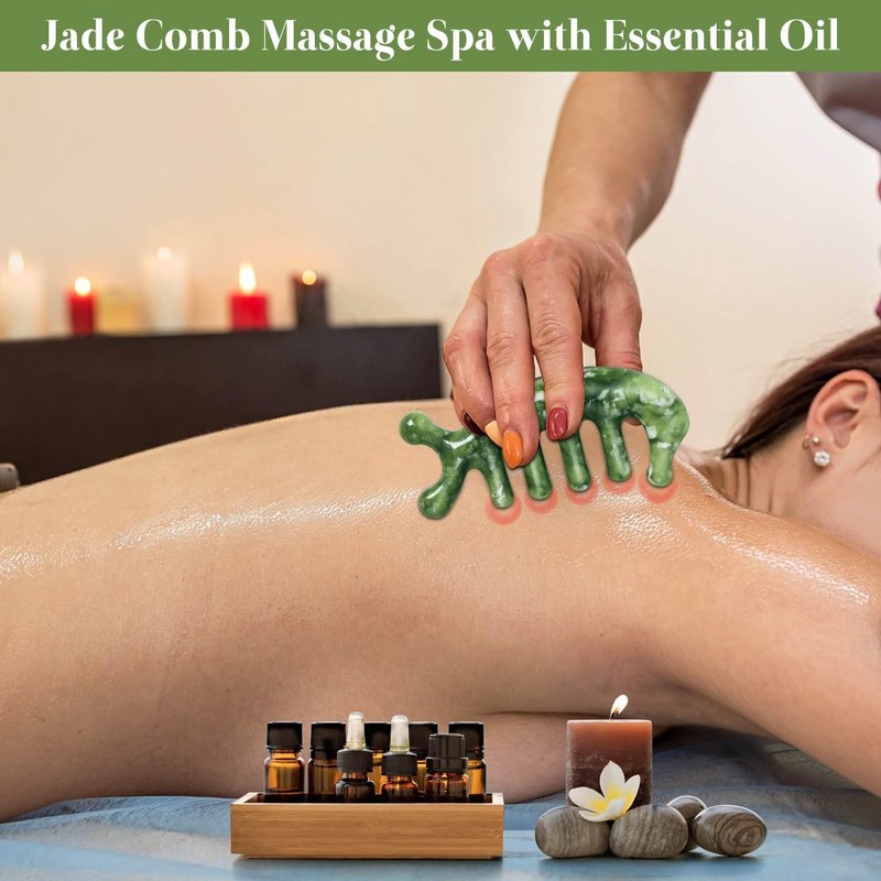 Scalp Massage Comb, Natural Gua Sha Jade Stone Massage Tool
