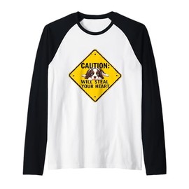 Caution Sign English Spaniel Dog Funny Gift Springer Puppy Raglan Baseball Tee