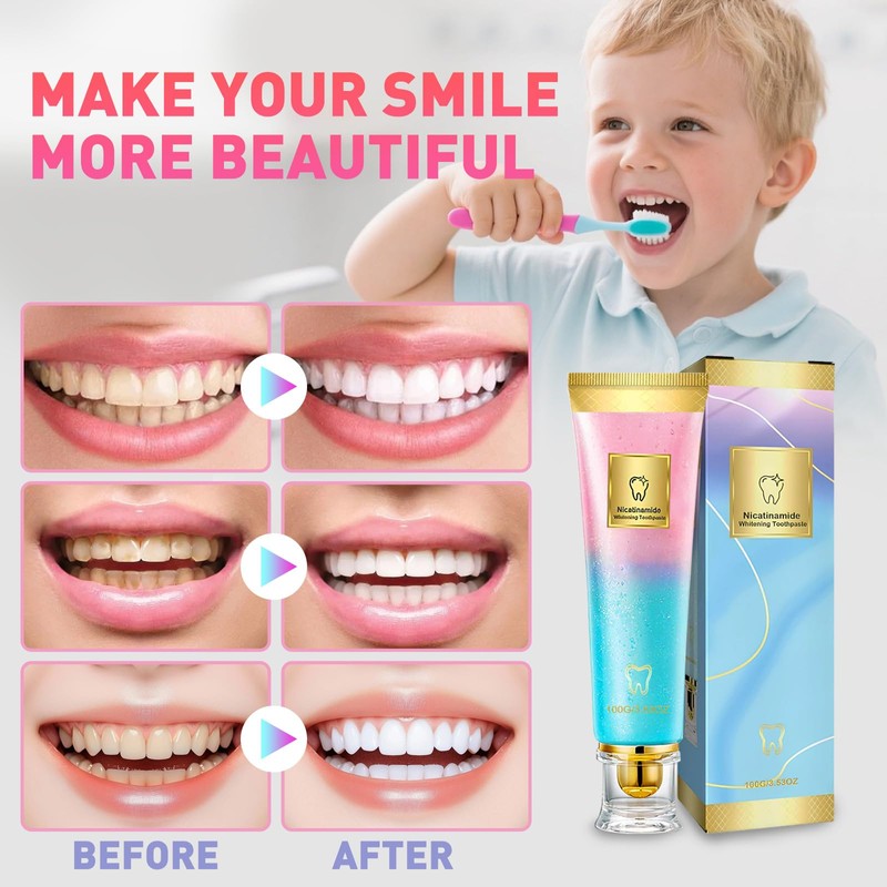 2Pcs Niacinamide Whitening Toothpaste, Bright White Toothpaste for Fresh Breath,