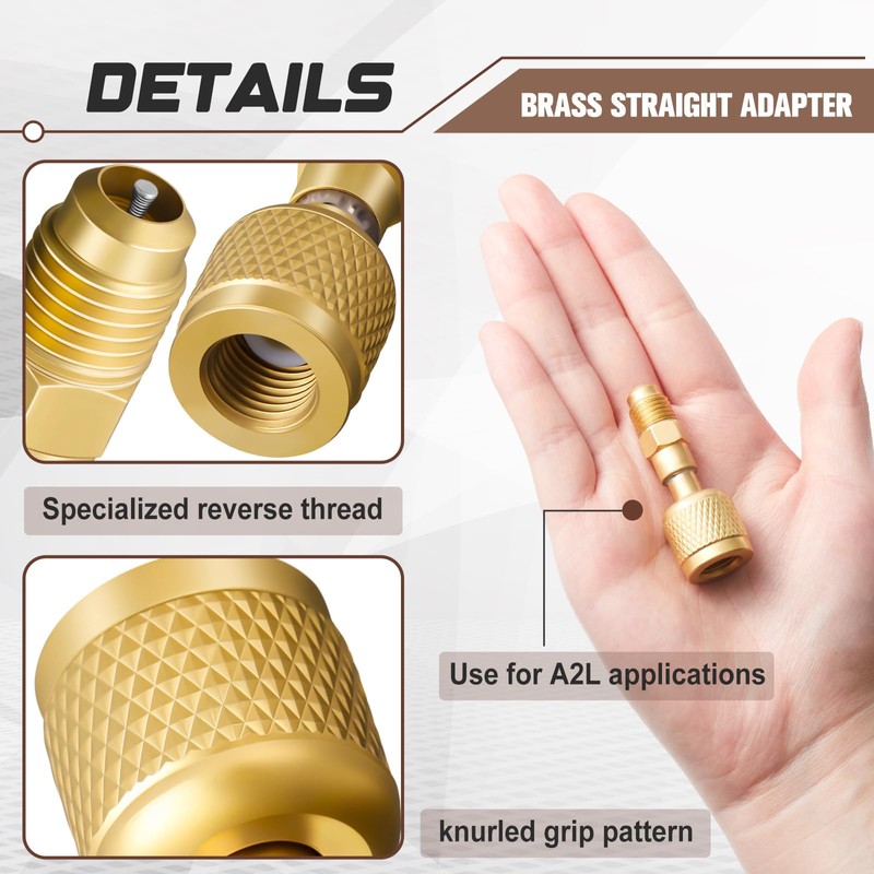 Otoolling 2 Pcs A2L R454B R32 Refrigerant Brass Adapter 1/4"