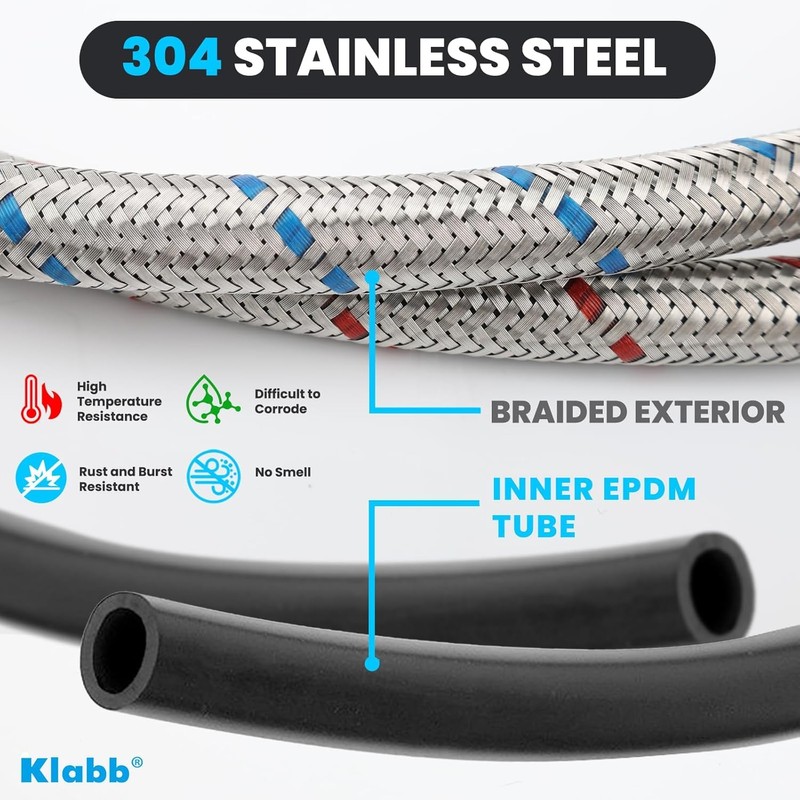 Klabb Sink Faucet Water Line Kit, 32" Flexible Braided Connector