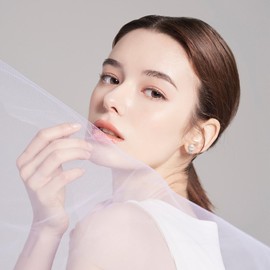 BAMIKI 925 Sterling Silver Pearl Earrings for Women, 5MM Aurora Borealis Cubic Zirconia with 8-8.5MM Freshwater Cultured Pearls Wedding Bridal Jewelry, Gifts for Mom Wife Hypoallergenic