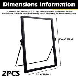 WANDGU Pack of 2 Standing Glass Picture Frames: 15 x 20 cm Glass Frame for Pressed Flowers, Glass Metal Photo Frame for Desk Decor DIY Pictures, Dried, Flowers Artwork, Picture Display (Black)